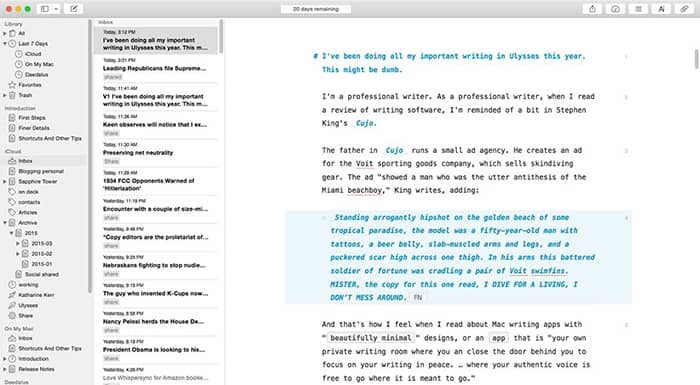 Screenshot of Ulysses book formatting platform