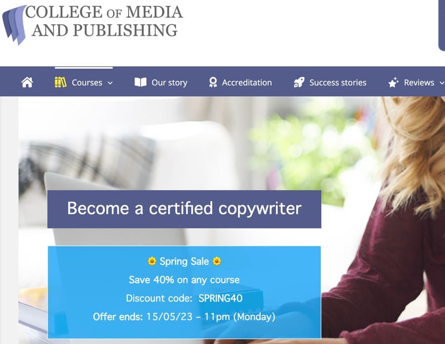 screenshot of the college and media publishing homepage