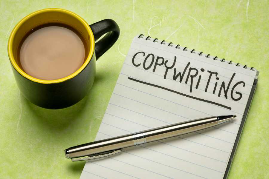 copywriting notepad and coffee