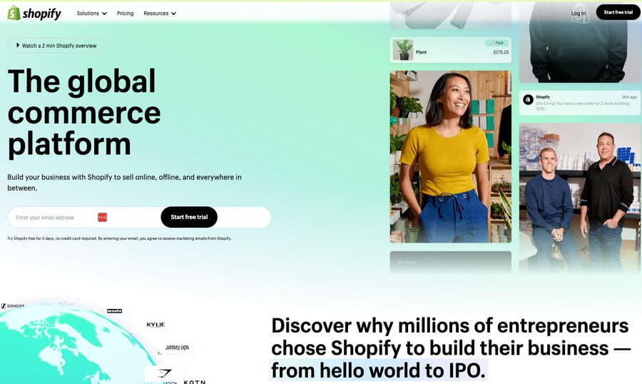 shopify ecommerce platform home page